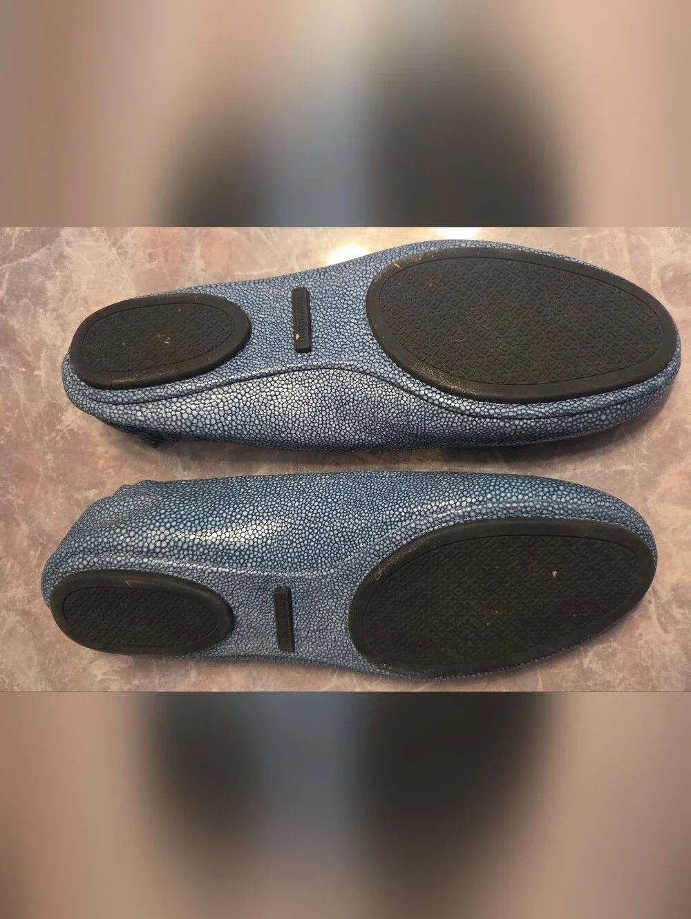 Tory Burch Blue Textured Logo Ballet Flats